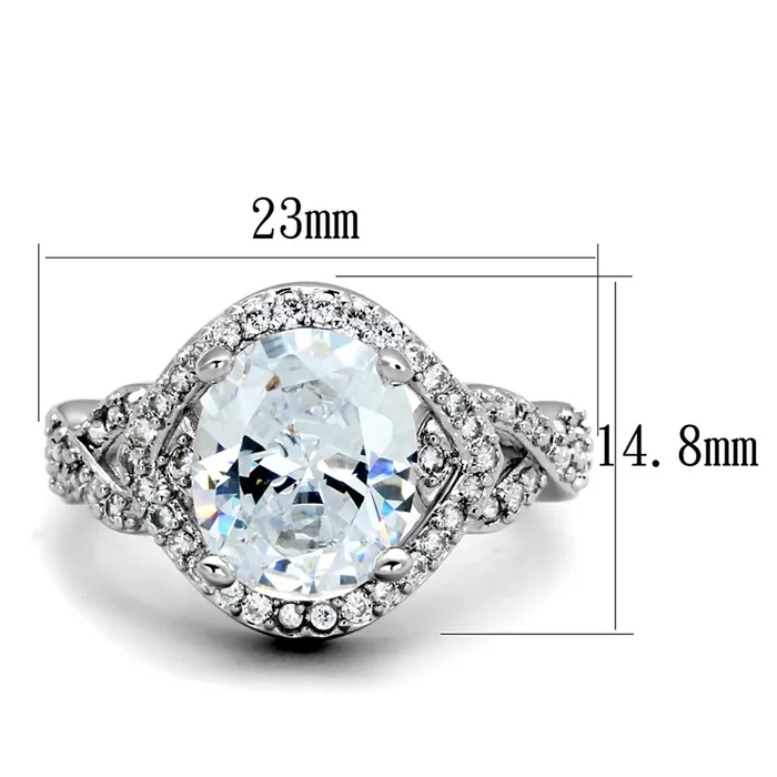 Alamode Rings 3W880 Rhodium Brass Ring with AAA Grade CZ in Clear