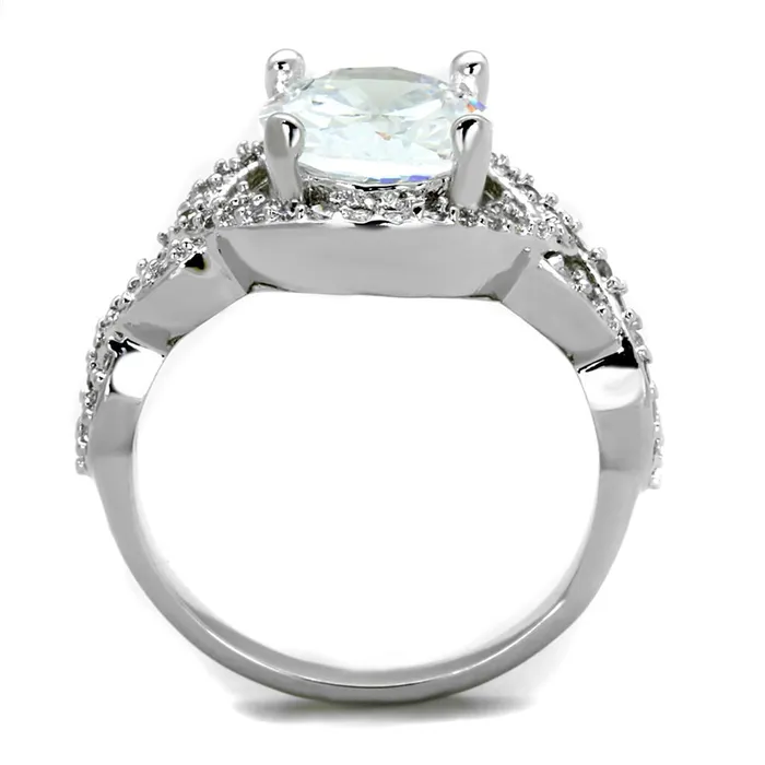 Alamode Rings 3W880 Rhodium Brass Ring with AAA Grade CZ in Clear