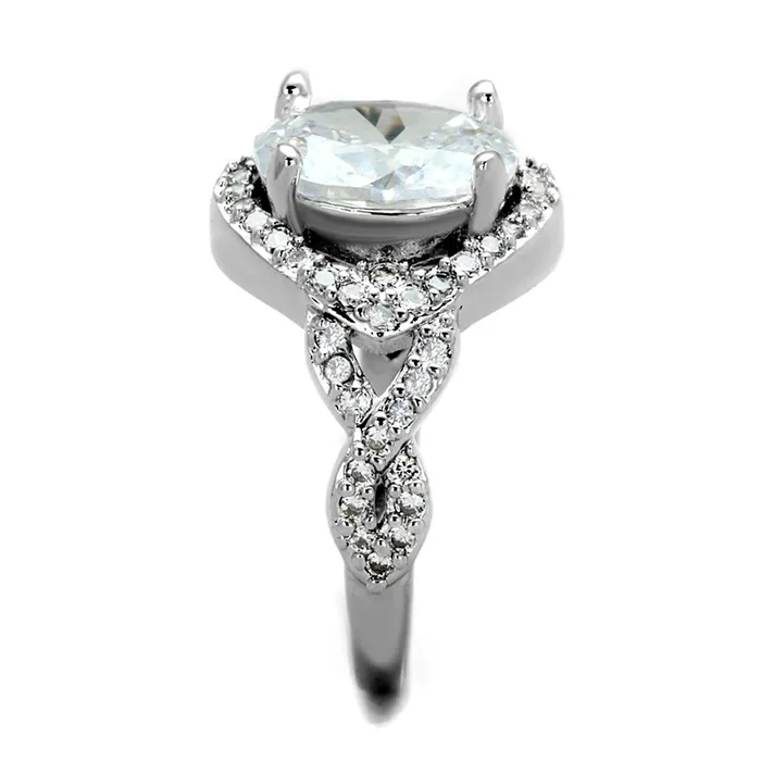 Alamode Rings 3W880 Rhodium Brass Ring with AAA Grade CZ in Clear