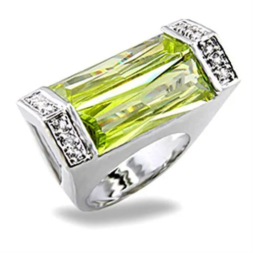 Alamode Rings 5X006 Rhodium Brass Ring with Synthetic Spinel in Peridot