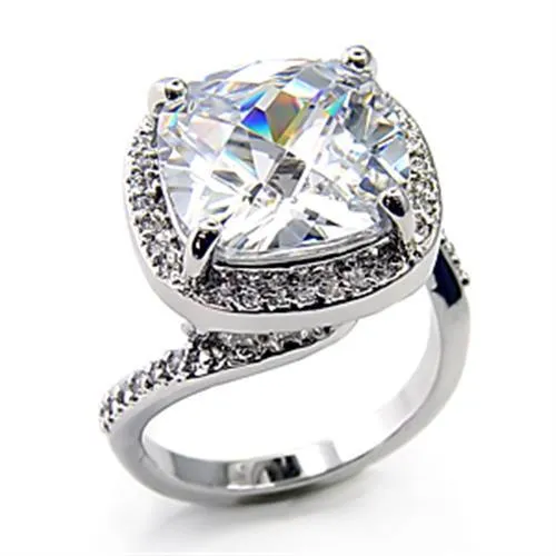 Alamode Rings 7X342 Rhodium Brass Ring with AAA Grade CZ in Clear