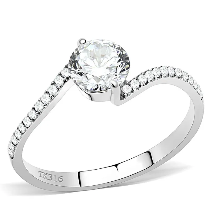 Alamode Rings DA006 High polished no plating Stainless Steel Ring with AAA Grade CZ in Clear