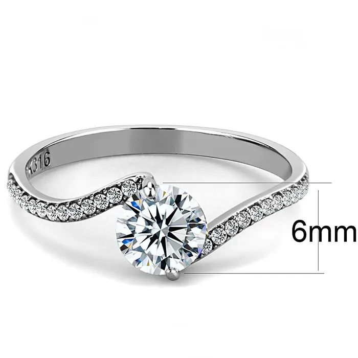 Alamode Rings DA006 High polished no plating Stainless Steel Ring with AAA Grade CZ in Clear