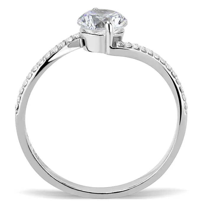 Alamode Rings DA006 High polished no plating Stainless Steel Ring with AAA Grade CZ in Clear