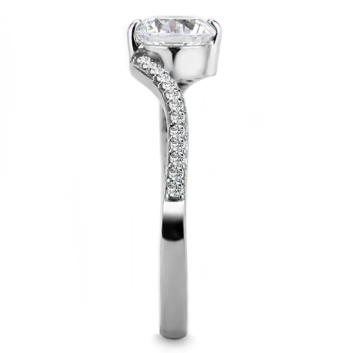 Alamode Rings DA006 High polished no plating Stainless Steel Ring with AAA Grade CZ in Clear