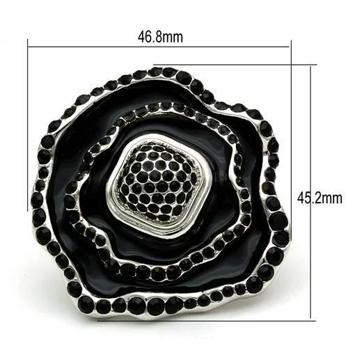 Alamode Rings LO2157 Rhodium Brass Ring with Top Grade Crystal in Jet