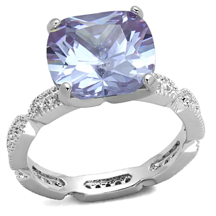 Alamode Rings LO3195 Rhodium Brass Ring with AAA Grade CZ in Light Amethyst