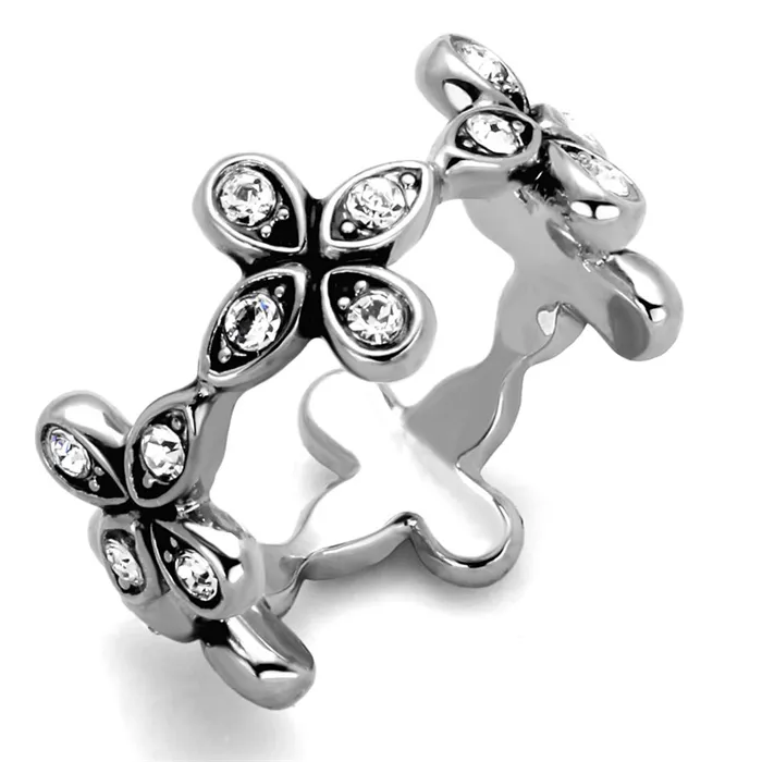 Alamode Rings LO3519 Rhodium Brass Ring with Top Grade Crystal in Clear