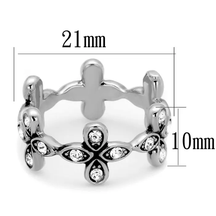 Alamode Rings LO3519 Rhodium Brass Ring with Top Grade Crystal in Clear