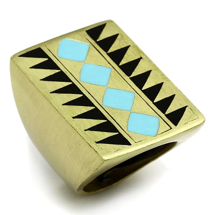 Alamode Rings LO3595 Antique Copper Brass Ring with Epoxy in Turquoise