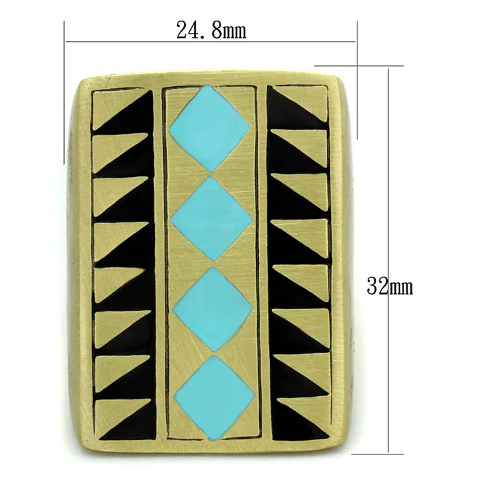 Alamode Rings LO3595 Antique Copper Brass Ring with Epoxy in Turquoise