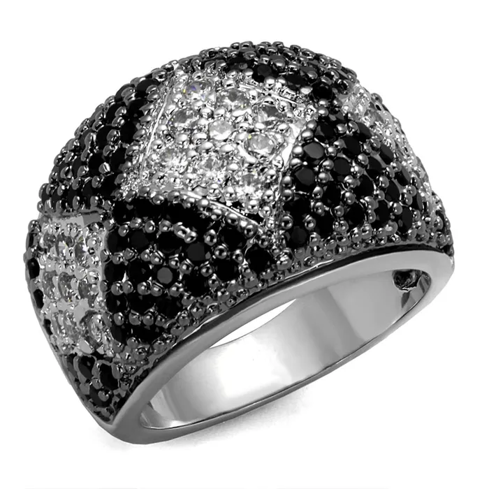 Alamode Rings LO3738 Rhodium Ruthenium Brass Ring with AAA Grade CZ in Black Diamond Alamode Rings LO3738 Rhodium Ruthenium Brass Ring with AAA Grade CZ in Black Diamond