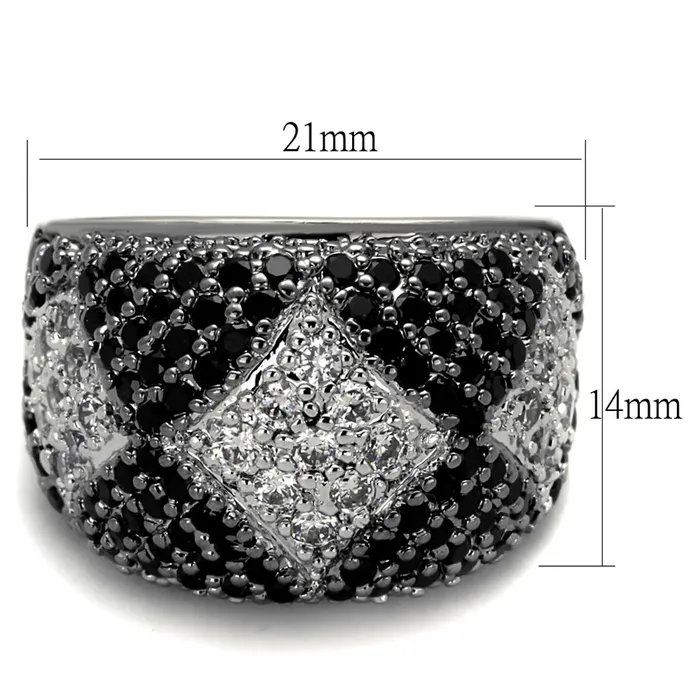 Alamode Rings LO3738 Rhodium Ruthenium Brass Ring with AAA Grade CZ in Black Diamond