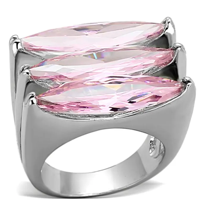 Alamode Rings LOA919 Rhodium Brass Ring with AAA Grade CZ in Rose