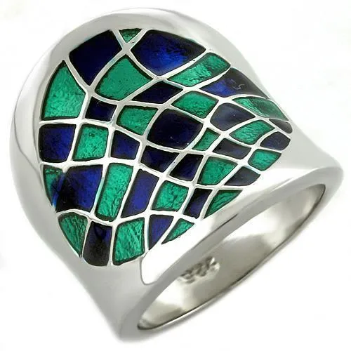 Alamode Rings LOAS1021 Rhodium 925 Sterling Silver Ring with Epoxy in Multi Color