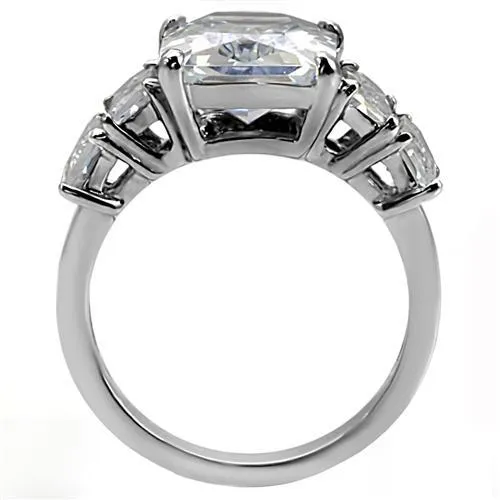 Alamode Rings TK007 High polished no plating Stainless Steel Ring with AAA Grade CZ in Clear