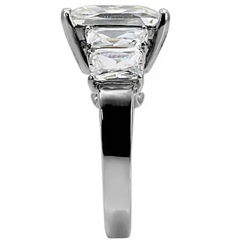 Alamode Rings TK007 High polished no plating Stainless Steel Ring with AAA Grade CZ in Clear