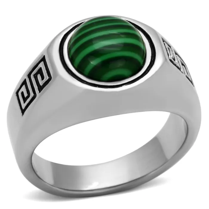 Alamode Rings TK1070 High polished no plating Stainless Steel Ring with Synthetic MALACHITE in Emerald Alamode Rings TK1070 High polished no plating Stainless Steel Ring with Synthetic MALACHITE in Emerald