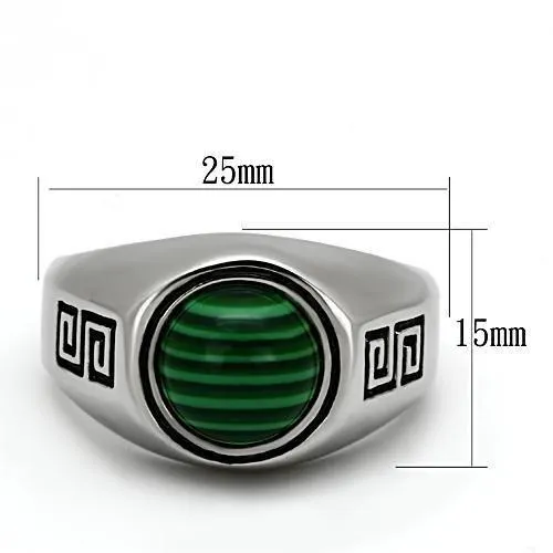 Alamode Rings TK1070 High polished no plating Stainless Steel Ring with Synthetic MALACHITE in Emerald