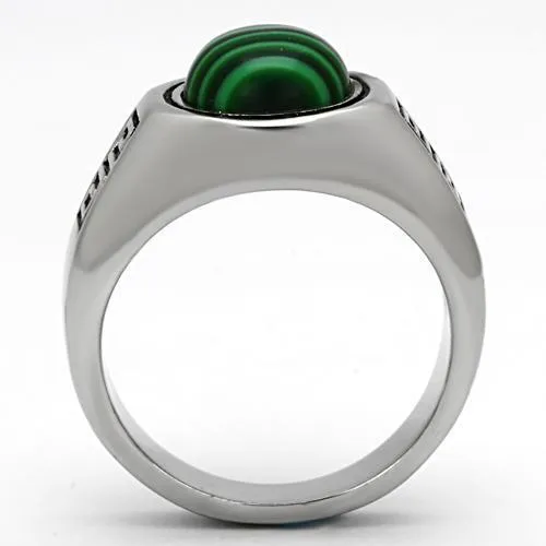 Alamode Rings TK1070 High polished no plating Stainless Steel Ring with Synthetic MALACHITE in Emerald