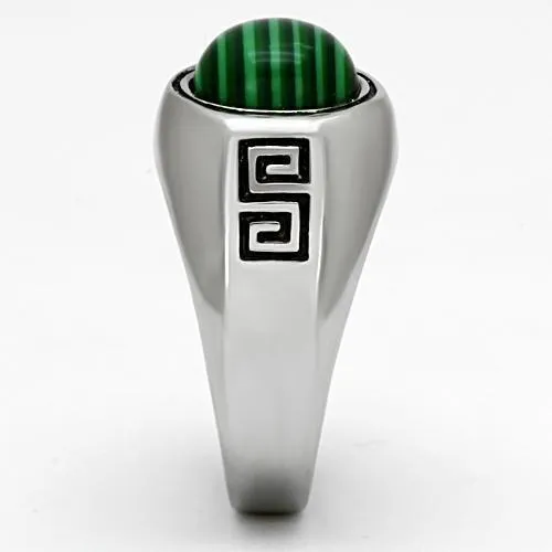 Alamode Rings TK1070 High polished no plating Stainless Steel Ring with Synthetic MALACHITE in Emerald