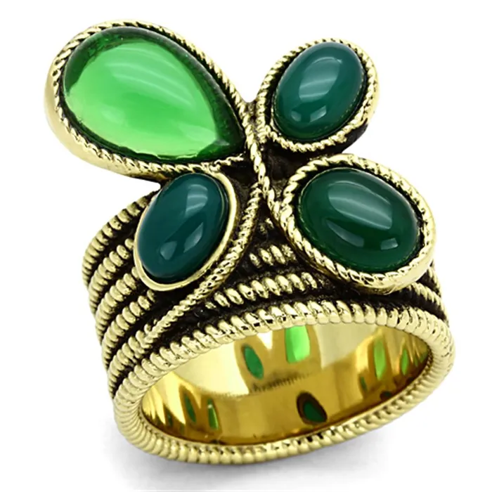 Alamode Rings TK1104 IP GoldIon Plating Stainless Steel Ring with Synthetic Synthetic Glass in Emerald Alamode Rings TK1104 IP GoldIon Plating Stainless Steel Ring with Synthetic Synthetic Glass in Emerald