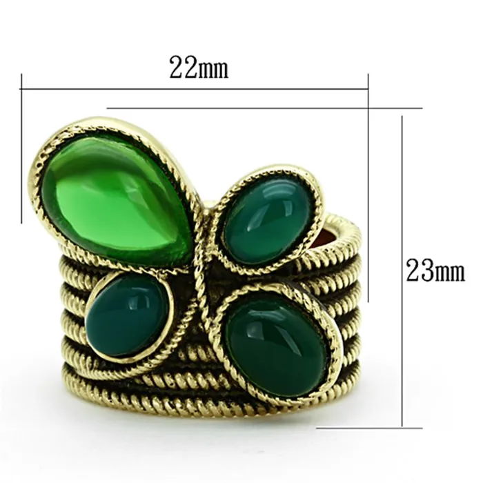 Alamode Rings TK1104 IP GoldIon Plating Stainless Steel Ring with Synthetic Synthetic Glass in Emerald