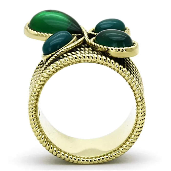 Alamode Rings TK1104 IP GoldIon Plating Stainless Steel Ring with Synthetic Synthetic Glass in Emerald