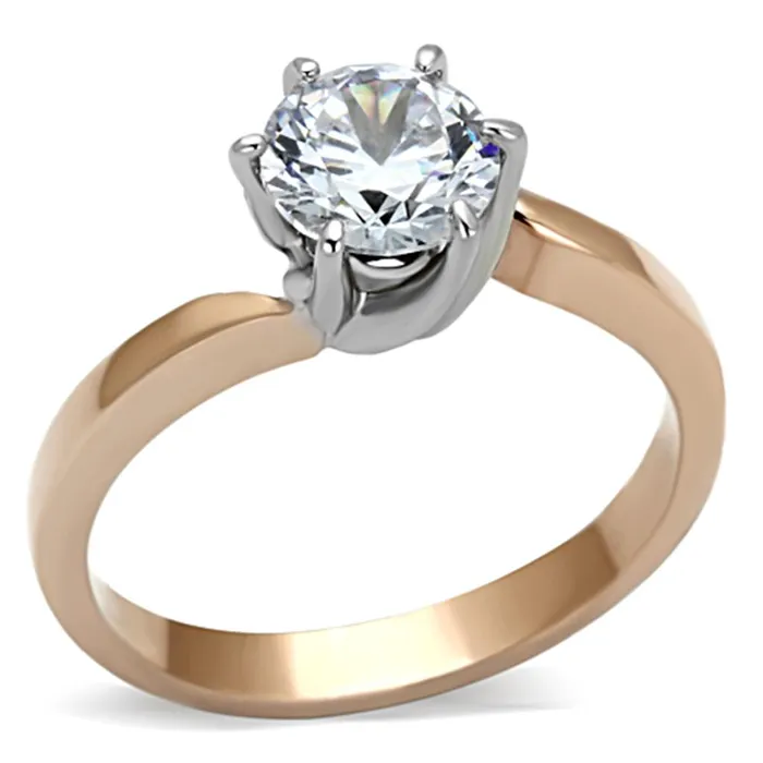 Alamode Rings TK1161 TwoTone IP Rose Gold Stainless Steel Ring with AAA Grade CZ in Clear Alamode Rings TK1161 TwoTone IP Rose Gold Stainless Steel Ring with AAA Grade CZ in Clear
