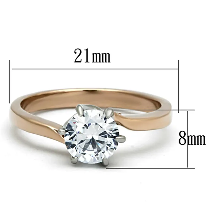 Alamode Rings TK1161 TwoTone IP Rose Gold Stainless Steel Ring with AAA Grade CZ in Clear