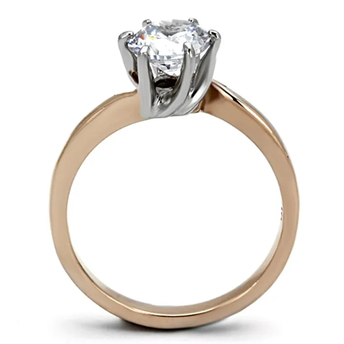 Alamode Rings TK1161 TwoTone IP Rose Gold Stainless Steel Ring with AAA Grade CZ in Clear
