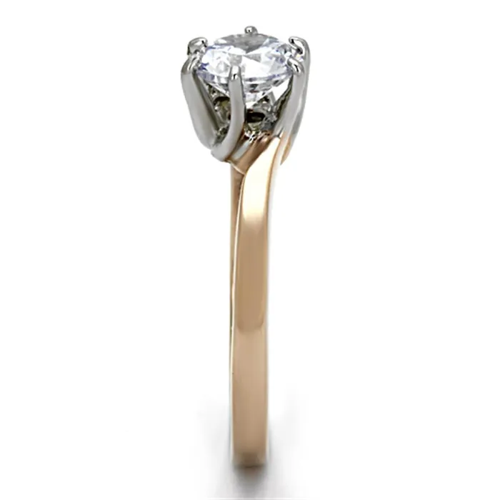 Alamode Rings TK1161 TwoTone IP Rose Gold Stainless Steel Ring with AAA Grade CZ in Clear