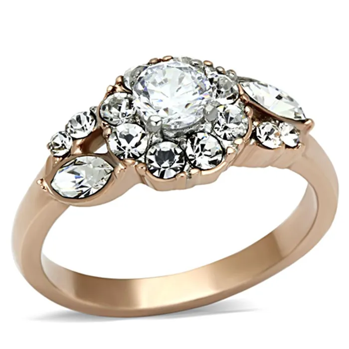 Alamode Rings TK1164 TwoTone IP Rose Gold Stainless Steel Ring with AAA Grade CZ in Clear Alamode Rings TK1164 TwoTone IP Rose Gold Stainless Steel Ring with AAA Grade CZ in Clear
