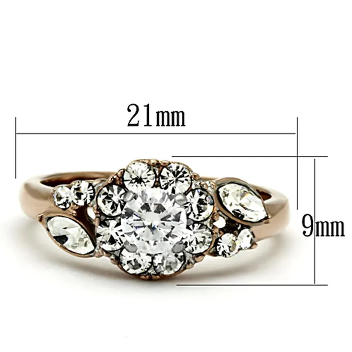 Alamode Rings TK1164 TwoTone IP Rose Gold Stainless Steel Ring with AAA Grade CZ in Clear