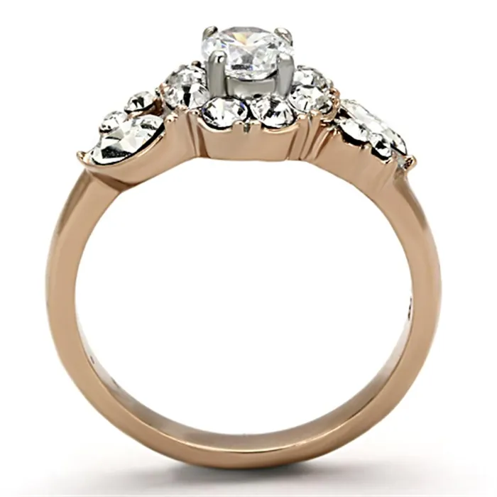 Alamode Rings TK1164 TwoTone IP Rose Gold Stainless Steel Ring with AAA Grade CZ in Clear