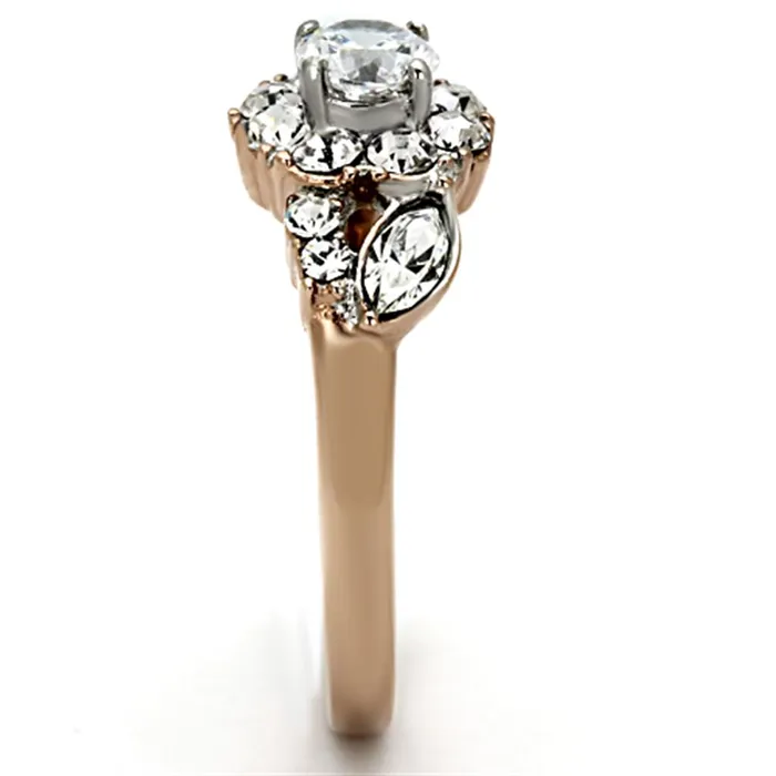 Alamode Rings TK1164 TwoTone IP Rose Gold Stainless Steel Ring with AAA Grade CZ in Clear