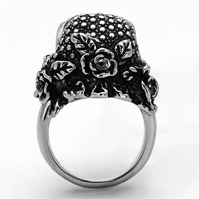 Alamode Rings TK1203 High polished no plating Stainless Steel Ring with Top Grade Crystal in Black Diamond