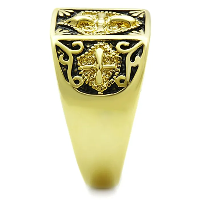 Alamode Rings TK127G IP GoldIon Plating Stainless Steel Ring with Epoxy in Jet