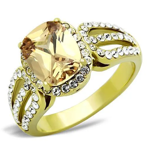 Alamode Rings TK1418 IP GoldIon Plating Stainless Steel Ring with AAA Grade CZ in Champagne Alamode Rings TK1418 IP GoldIon Plating Stainless Steel Ring with AAA Grade CZ in Champagne