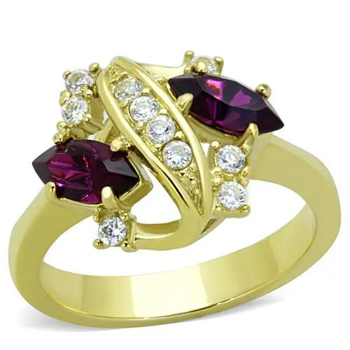 Alamode Rings TK1567 IP GoldIon Plating Stainless Steel Ring with Top Grade Crystal in Amethyst Alamode Rings TK1567 IP GoldIon Plating Stainless Steel Ring with Top Grade Crystal in Amethyst