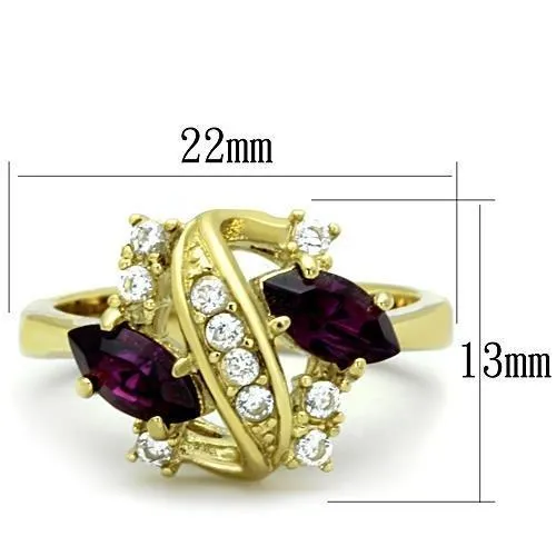 Alamode Rings TK1567 IP GoldIon Plating Stainless Steel Ring with Top Grade Crystal in Amethyst
