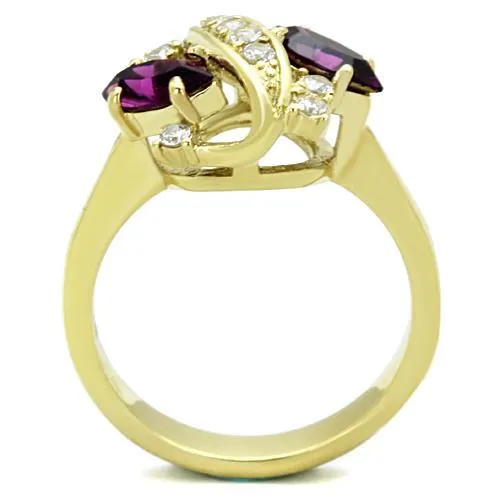 Alamode Rings TK1567 IP GoldIon Plating Stainless Steel Ring with Top Grade Crystal in Amethyst