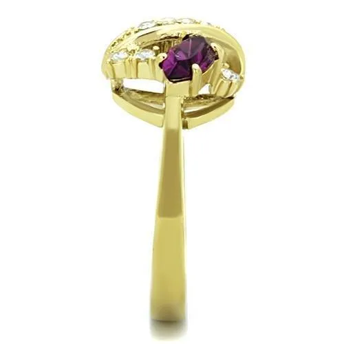 Alamode Rings TK1567 IP GoldIon Plating Stainless Steel Ring with Top Grade Crystal in Amethyst