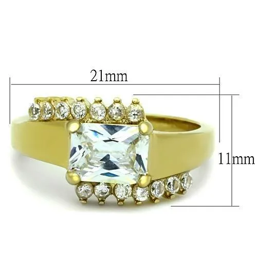 Alamode Rings TK1588 IP GoldIon Plating Stainless Steel Ring with AAA Grade CZ in Clear