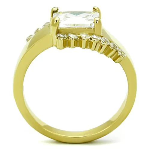 Alamode Rings TK1588 IP GoldIon Plating Stainless Steel Ring with AAA Grade CZ in Clear