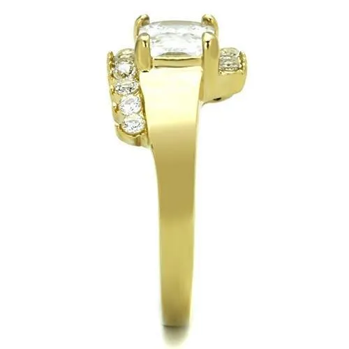 Alamode Rings TK1588 IP GoldIon Plating Stainless Steel Ring with AAA Grade CZ in Clear