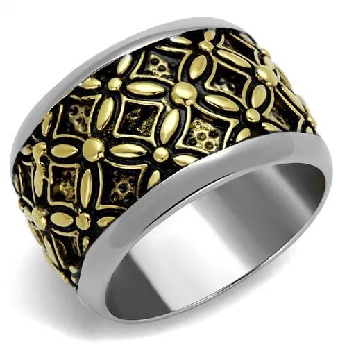 Alamode Rings TK2237 TwoTone IP Gold Ion Plating Stainless Steel Ring with Epoxy in Jet Alamode Rings TK2237 TwoTone IP Gold Ion Plating Stainless Steel Ring with Epoxy in Jet