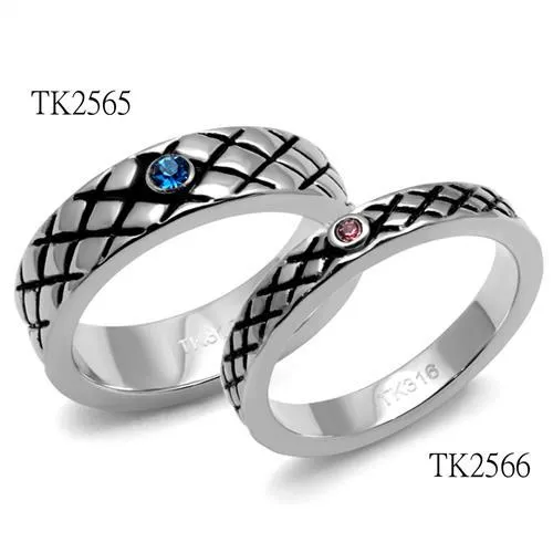 Alamode Rings TK2565 High polished no plating Stainless Steel Ring with Top Grade Crystal in Sea Blue