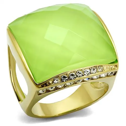 Alamode Rings TK2661 IP GoldIon Plating Stainless Steel Ring with Synthetic Synthetic Stone in Apple Green color