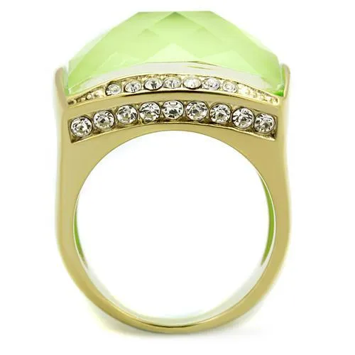 Alamode Rings TK2661 IP GoldIon Plating Stainless Steel Ring with Synthetic Synthetic Stone in Apple Green color